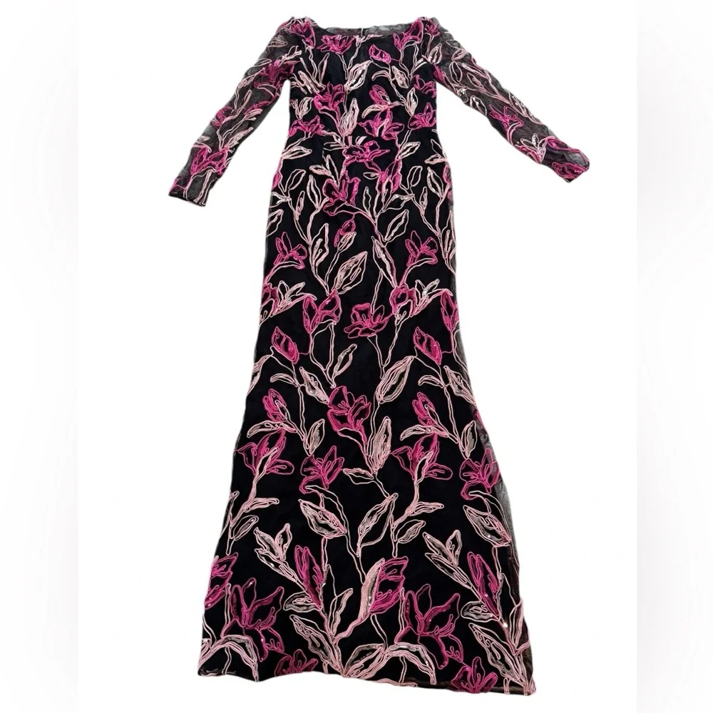 MARCHESA NOTTE***Elegant Floral Long Sleeve Maxi Dress Gown***US 6 $1295 - Picture 4 of 14